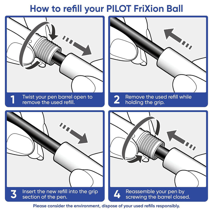 Pilot FriXion Ball & Ball Clicker M Blue Ink Refills (3 Pack)