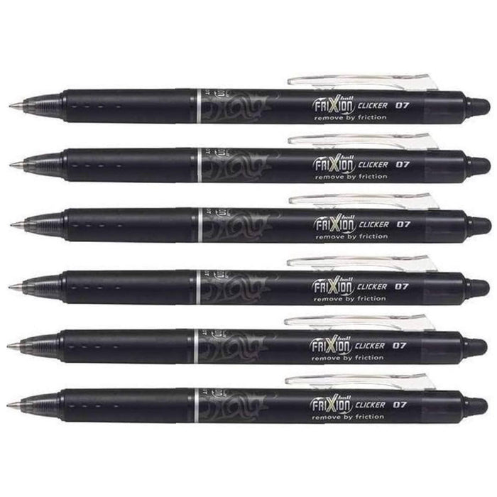 Pilot FriXion Ball Clicker Medium Line Erasable Black Ink Pen (6 Pack)