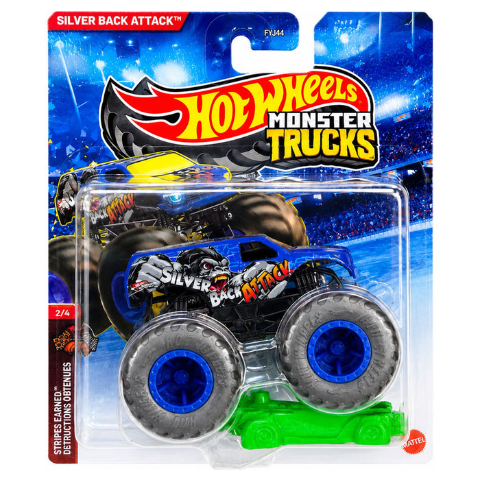 Hot Wheels Monster Trucks Stripes Earned Silver Back Attack Truck 2/4