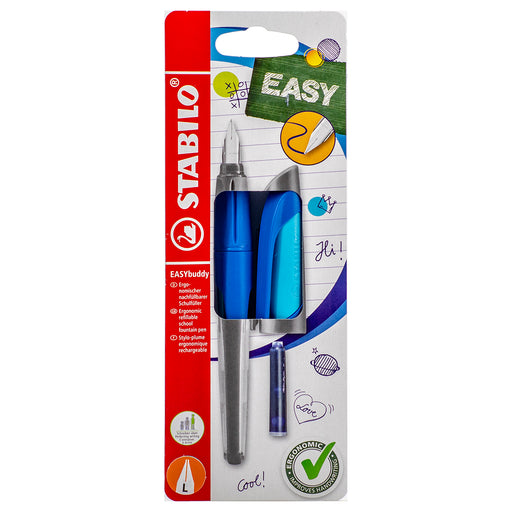 STABILO EASYbuddy Ergonomic Refillable School Fountain Pen 'L' Nib Blue Left Handed Grip