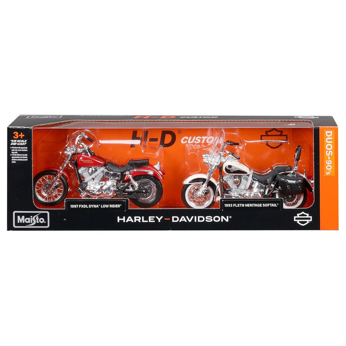 Maisto Harley Davidson Dous-40's 1997 FXDL Dyna Low Rider & 1993 FLSTN Heritage Softail Die-Cast Motorcycles