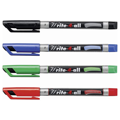 STABILO Write-4-all Permanent F Marker Blue, Red, Green, Black (4 Pack)
