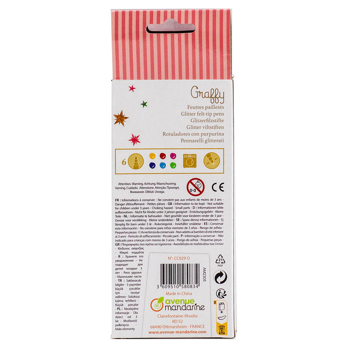 Avenue Mandarine Glitter Felt-Tip Pens (6 Pack)