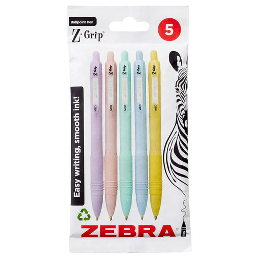 Zebra Pens Z- Grip Smooth Pastel Barrel Black Ink 5pk