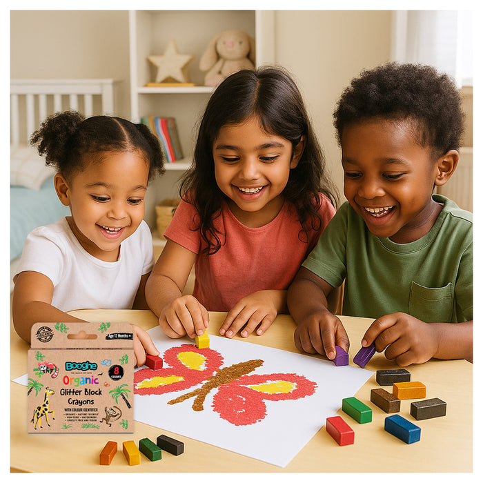 Booghe Organic Glitter Block Crayons (8 Colours)