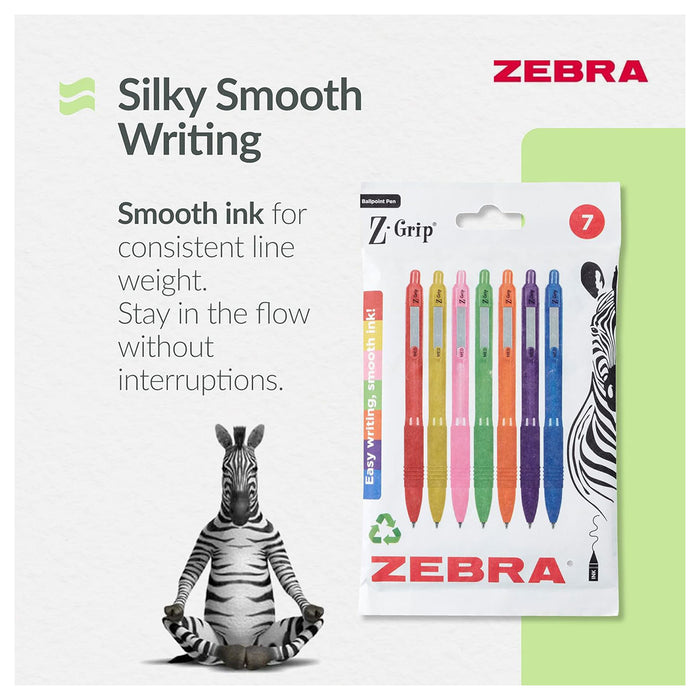Zebra Pen Z- Grip Smooth Rainbow Barrel Set Black Ink 7pk