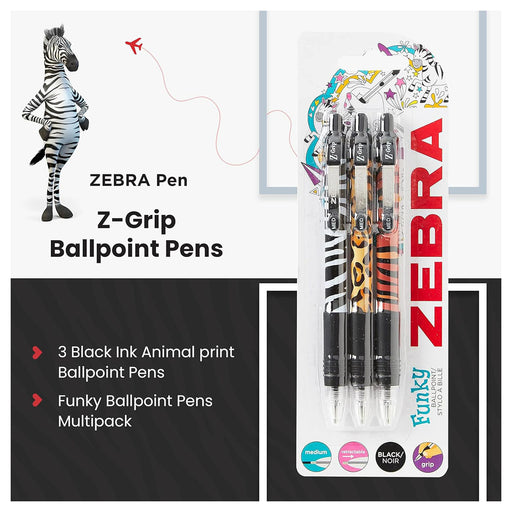 Zebra Pen Z-Grip Ballpoint Animal 3pk Black ink
