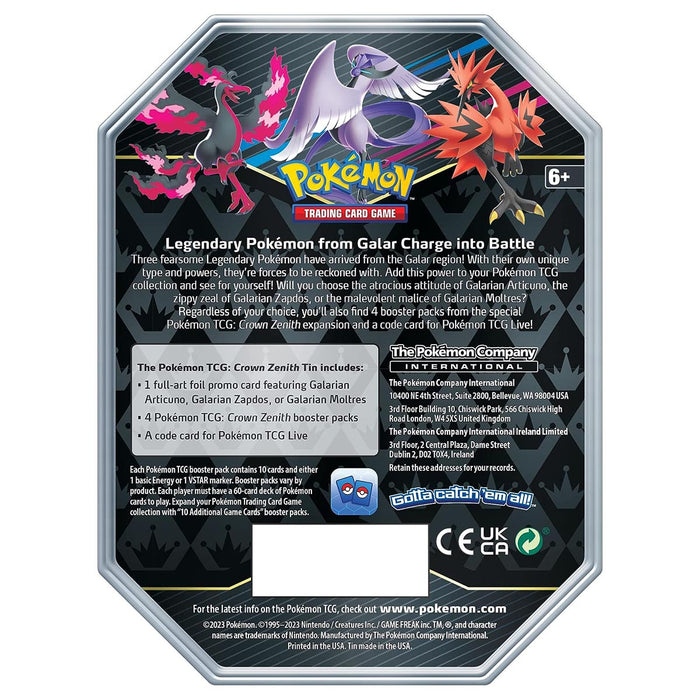 Pokémon Trading Card Game: Sword & Shield 12.5: Crown Zenith: Galarian Articuno Tin