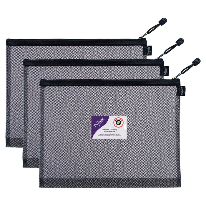 Snopake EVA Mesh Zippa Bag Foolscap Black (3 Pack)