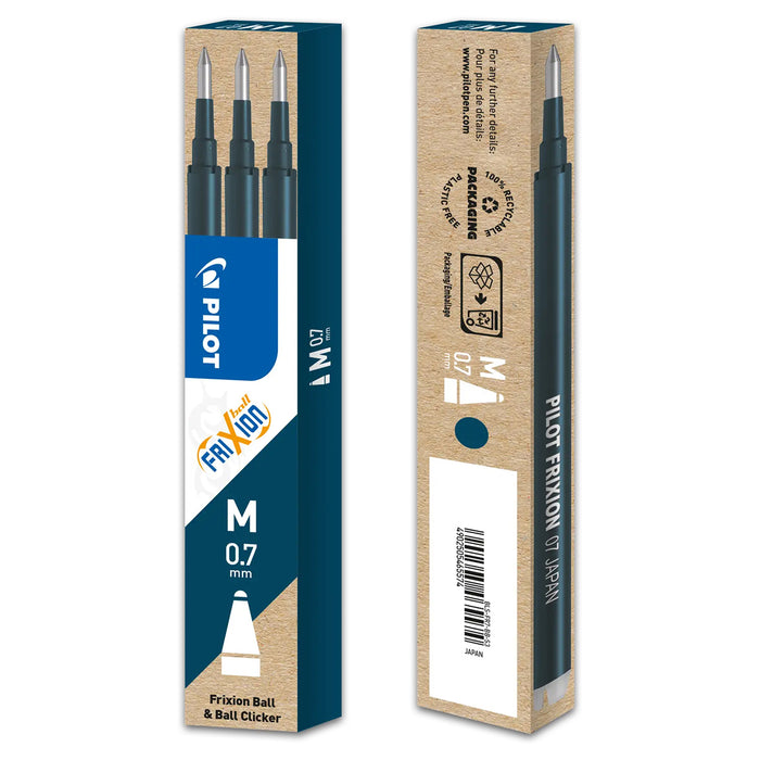Pilot FriXion Ball & Ball Clicker M Black Ink Refills (3 Pack)