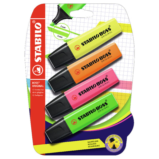 STABILO BOSS ORIGINAL Assorted Colours Highlighter Pack of 4