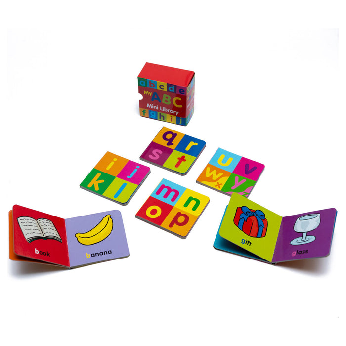 Brightly coloured alphabet books with letters and images 