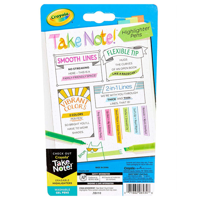 Crayola Take Note! 2-in-1 Coloured Highlighter Pens (6 Pack)