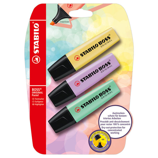 STABILO BOSS ORIGINAL Pastel Assorted Colours Highlighter Pack of 3