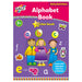 Galt Alphabet Sticker Book front page with purple and pink background and animated characters with alphabet balloons 