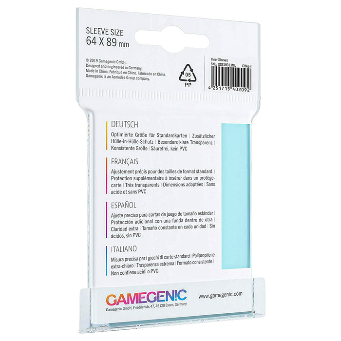 Gamegenic 100 Inner Sleeves 64 x 89mm for Standard Size Gaming Cards