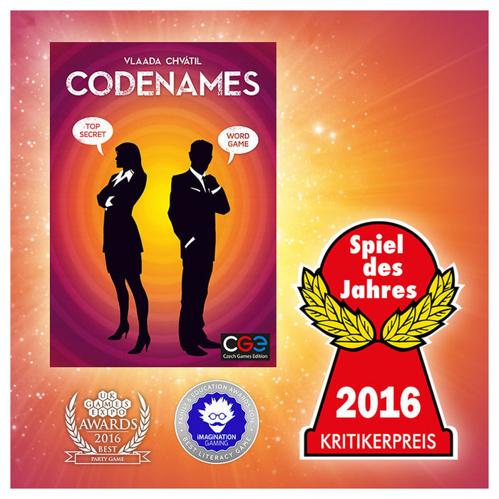 Codenames playing card game with 2016 award logo 