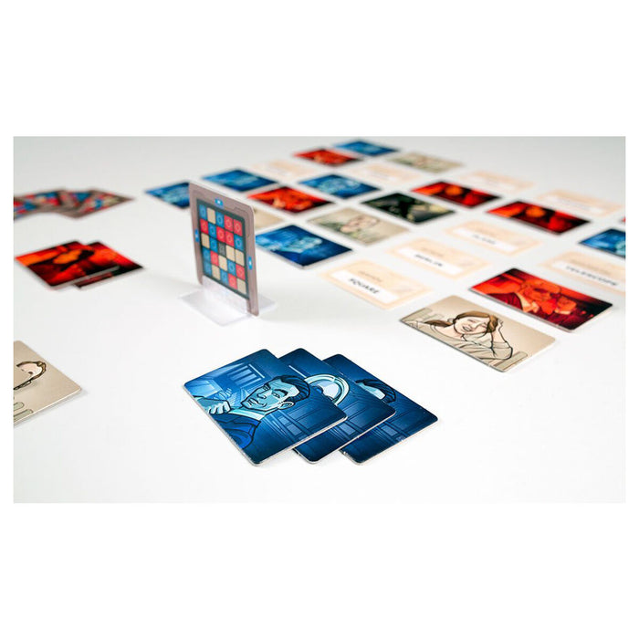 Codenames card game with playing cards laid out on table 