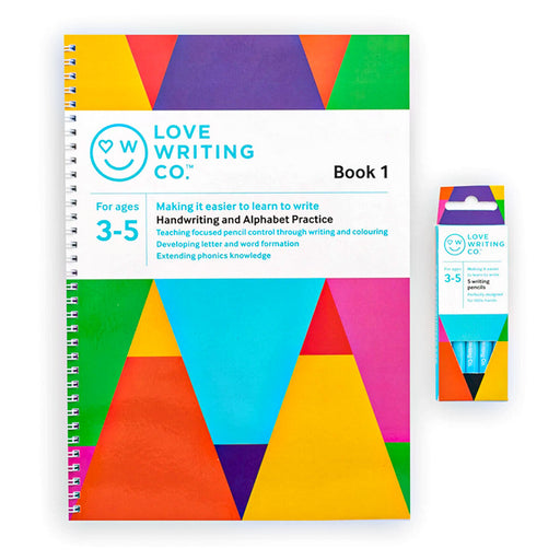 Love Writing Co. Handwriting and Alphabet Practice Book 1 & Pencils Kit Age 3-5