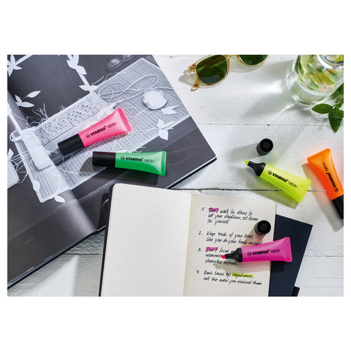  STABILO NEON 4 Assorted Colours Highlighter Box of 10