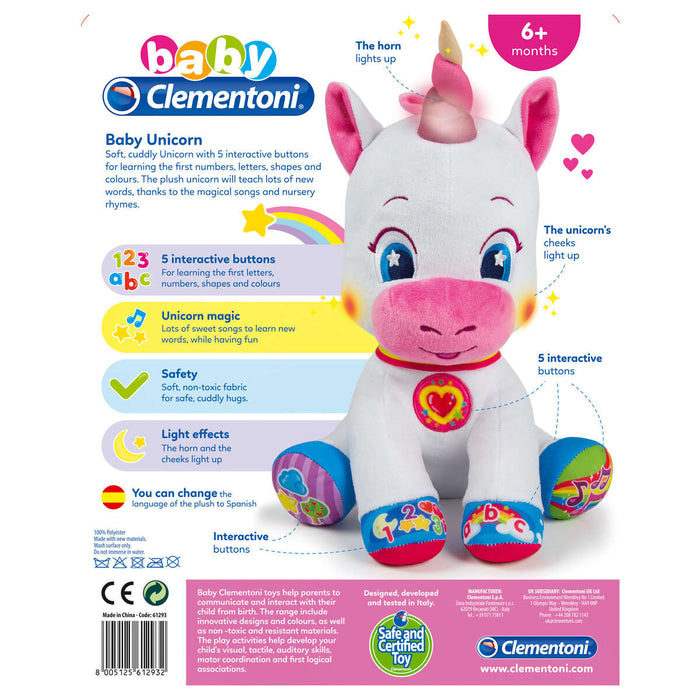 Clementoni Baby Unicorn Sings and Lights Up Toy