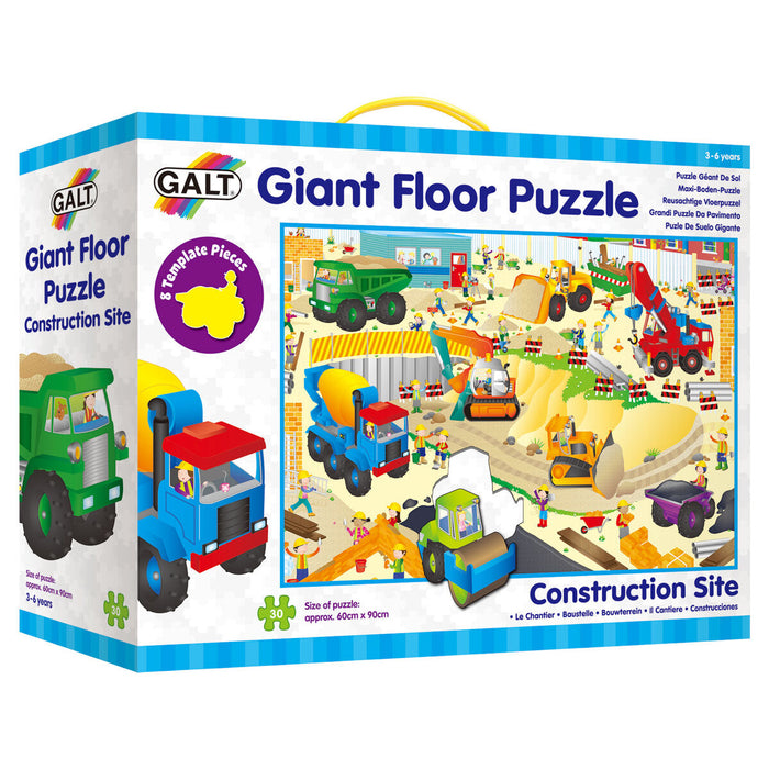 Galt Giant Floor Puzzles Construction Site in large carry box and yellow handle