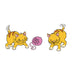 Cartoon style yellow and ginger cats playing with pink knitting ball 