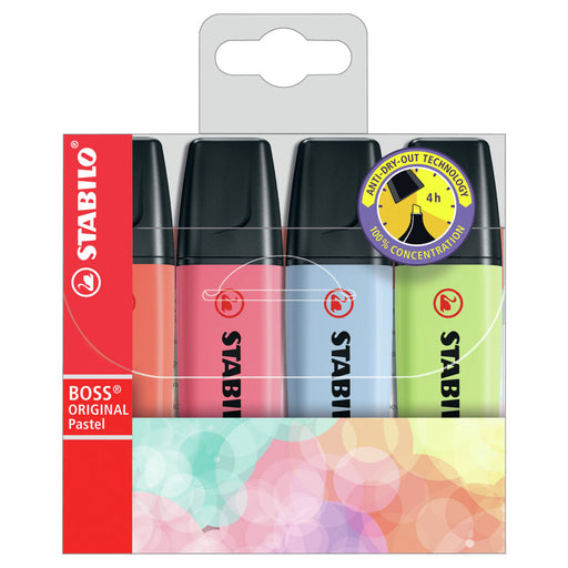 STABILO BOSS ORIGINAL Pastel Assorted Colours Highlighter Wallet Pack of 4