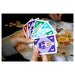 Hands holding Cool Catch playing cards with bright colours 