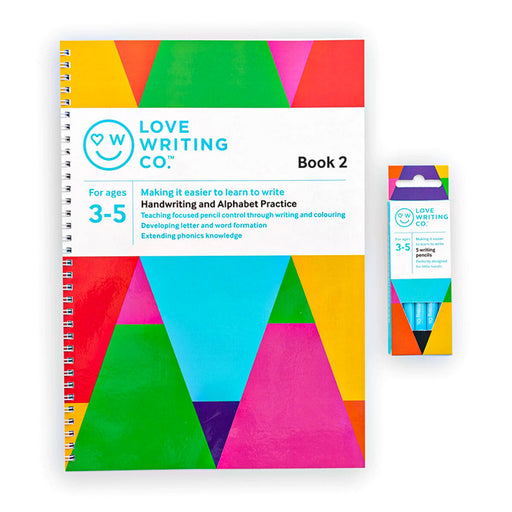 Love Writing Co. Handwriting and Alphabet Practice Book 2 & Pencils Kit Age 3-5