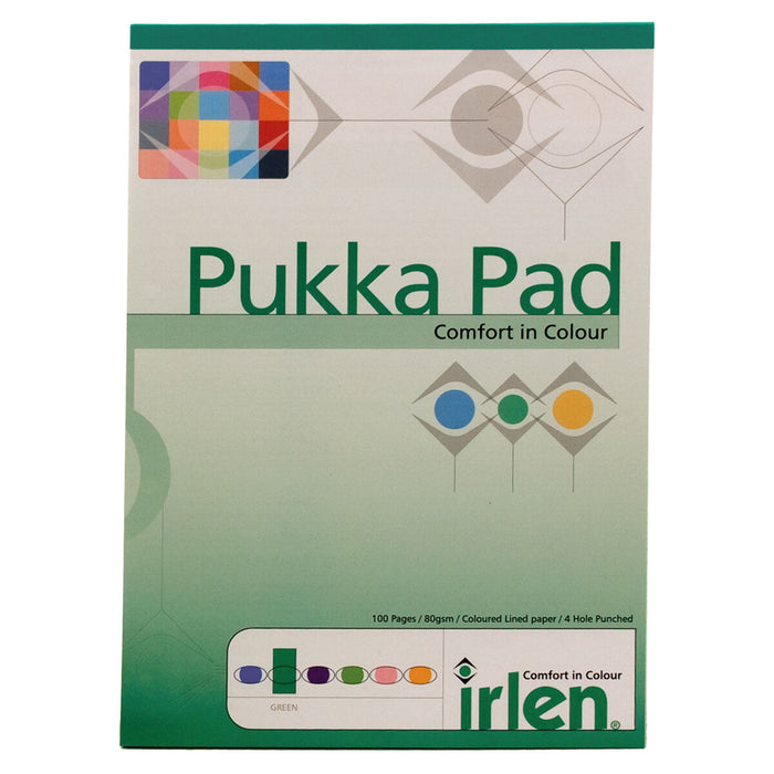 Pukka Pad Comfort in Colour Irlen Syndrome/Dyslexia A4 Green Refill Pad 100 pages 80gsm Lined with Margin 4 Hole Punched