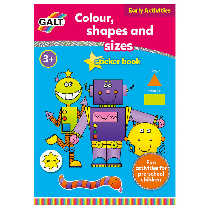 GALT sticker book front cover with purple robot and blue and pink background, with other colourful characters 