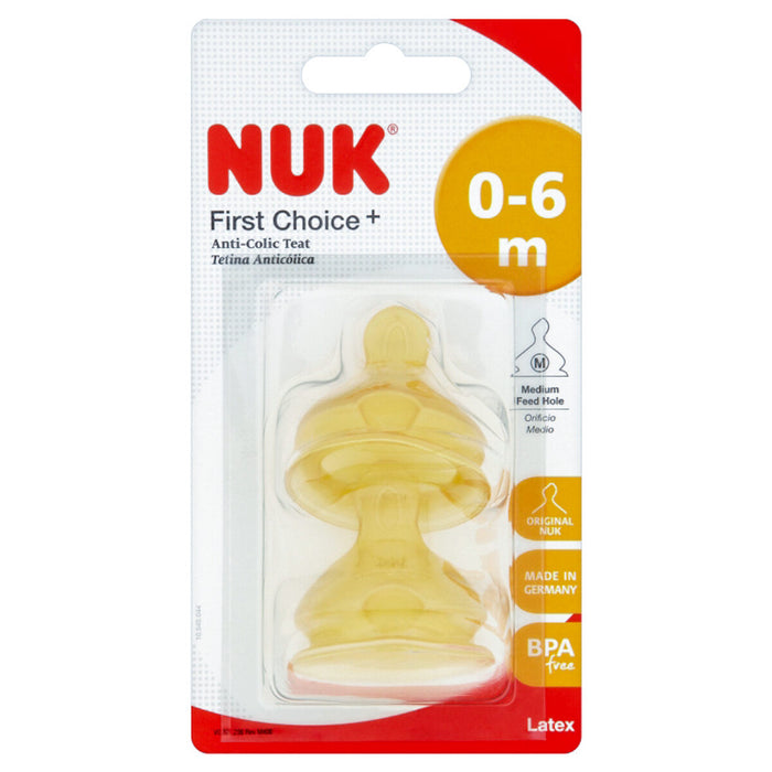 NUK First Choice Latex Teat Size 1 Medium Hole (Pack of 2)