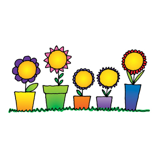 Stickers of five colourful animated flowers 