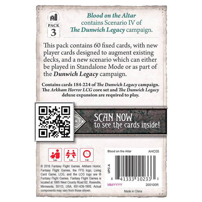 Arkham Horror The Card Game: Blood on the Altar Mythos Pack Expansion