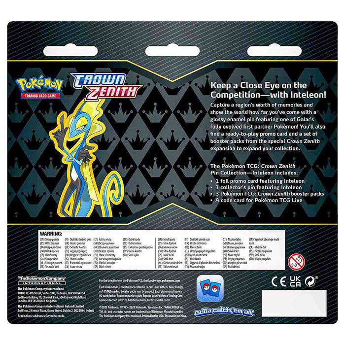 Pokémon Trading Card Game Sword & Shield: Crown Zenith Inteleon Pin Collection