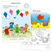 Sticker book inside pages with people flying kits, and fish to add stickers to and colour in